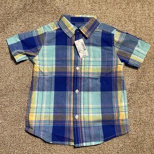 The Children’s Place Toddler Boys Plaid Button Down Shirt Blue Green 3T NWT